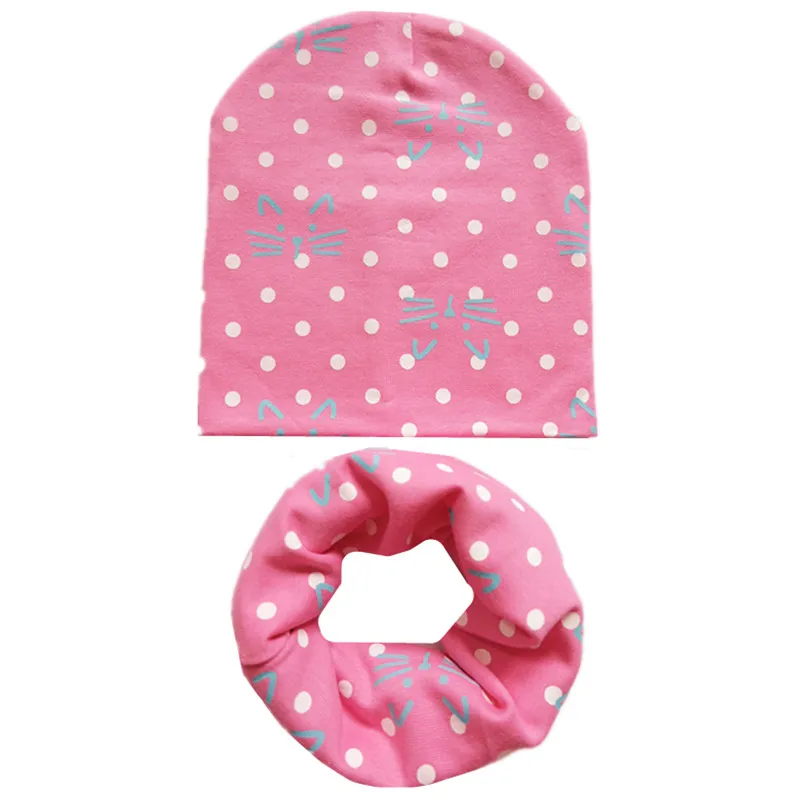 Мультфильм печати Хлопковая шапочка для младенца шарф набор прекрасные детские шапки нагрудники шарф для девочек, для мальчиков теплая шапочка воротник детская шапочка наборы нагрудников - Цвет: A10