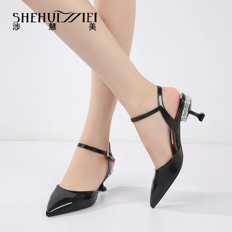 

Closed-toe Sandals 2019 Summer New Style Hallow Sandals Sequin High-Heel Banquet WOMEN'S Shoes Pointed-Toe Thin Heeled Wedding S