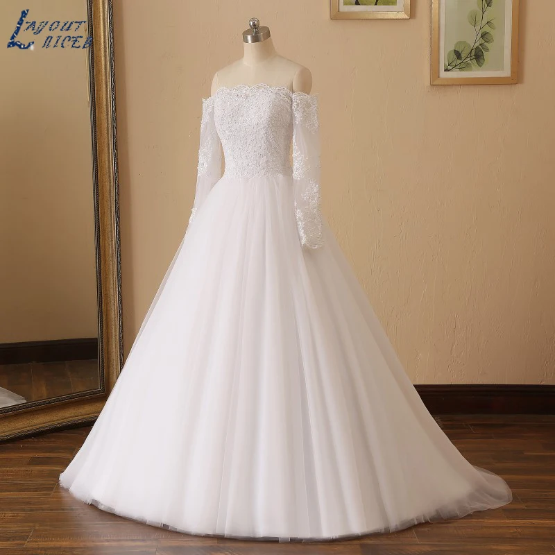 YQS018 Robe De Mariee Новое модное кружевное свадебное платье ручной работы с длинными рукавами и открытыми плечами настоящее свадебное платье
