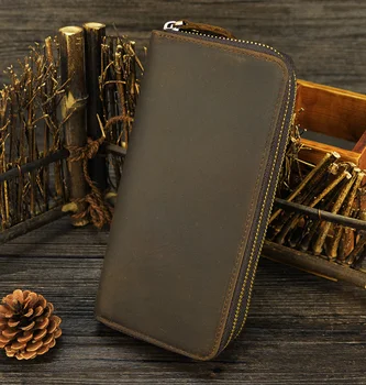 

JCPAL Double Zipper Women Men Long Wallet Vintage Leather Male Clutch Purse Man Phone Card Coin 100% Genuine Leather Men Wallet