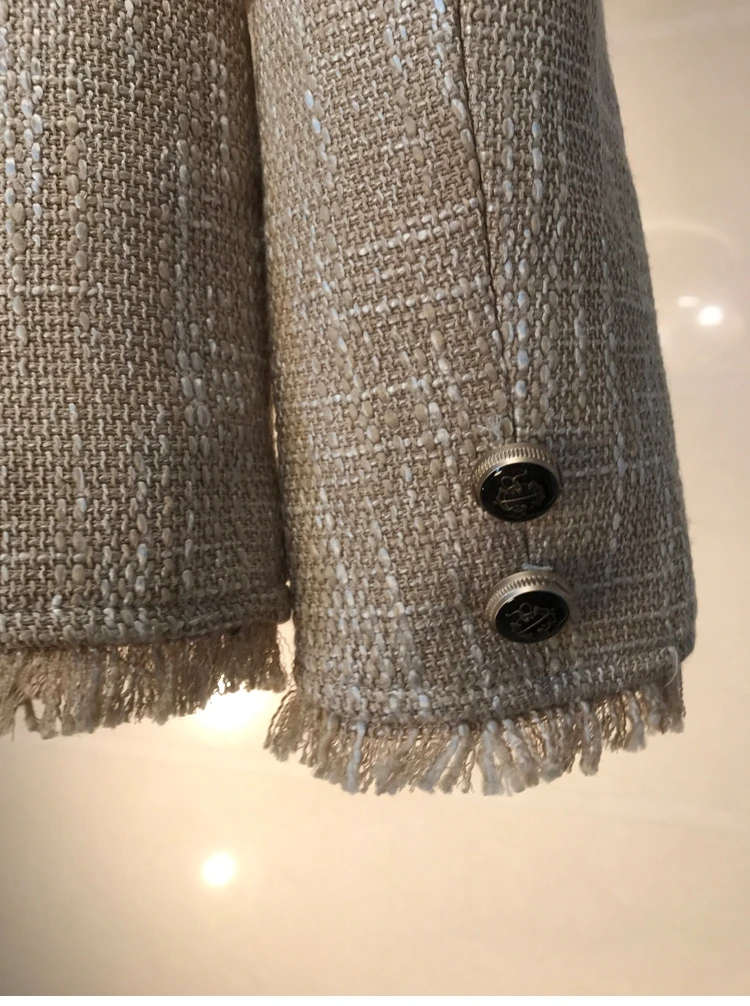 LLZACOOSH Runway Winter Women Outerwear Newest Luxury Women Tweed Tassel Beading Tassel Turn Down Collar Pocket Jacket Coat