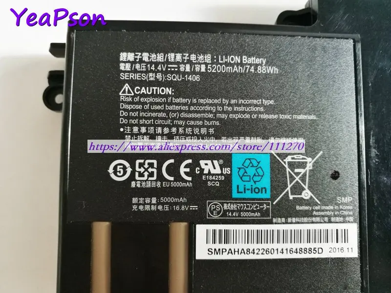 Yeapson 14 4 V 5200mAh настоящая SQU 1406 батарея для ноутбука Thunderobot 911 T1B S2D S2C 911M M5A