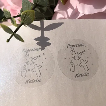 

pagezimi personalized foil silver stickers Christening favors bag label my baptism Confirmtaion Communion dove Cross candle tags