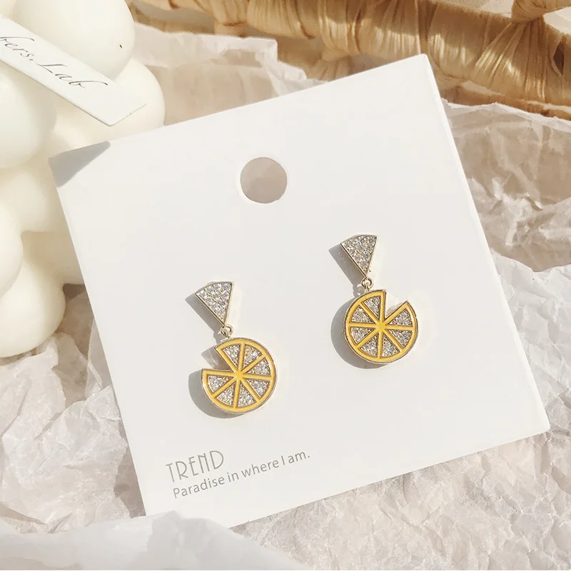 POFUNUO Summer Japan and South Korea Simple Cute Fruit Lemon Slice Earrings Fresh Holiday Style for Women | Украшения и