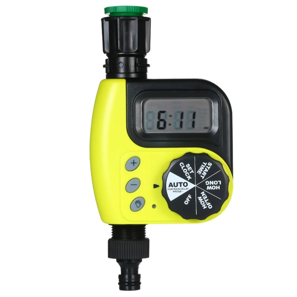 Автоматический цифровой садовый таймер для подачи воды полива системы контроллер и растягивающийся поливочный шланг с распылителем для полива - Цвет: EU Yellow