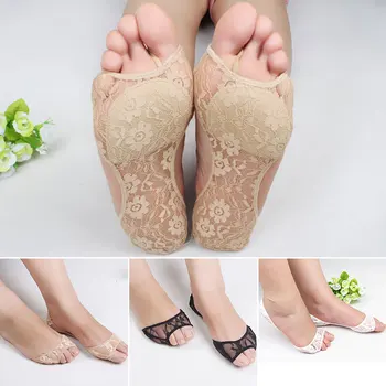 

Women Socks Open Toe Invisible Non-Slip Sponge Pad Socks Lace Lady Summer Thin High Heels Socks Slippers Breathable Funny Sock