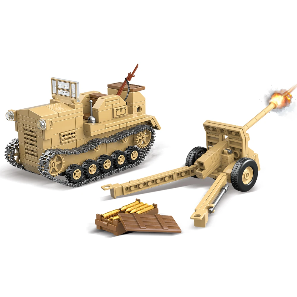 450 шт. WW2 военный 98 Prime Mover E90 75 мм полевой пистолет строительные блоки армия солдат