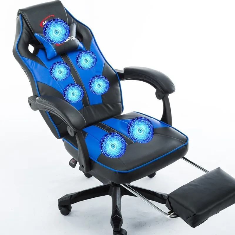 Роскошное Качество esport Гейминг деловые Silla геймер кресло из искусственной кожи 7 точечный массаж Эргономика с подставкой для ног бытовой - Цвет: Blue massage