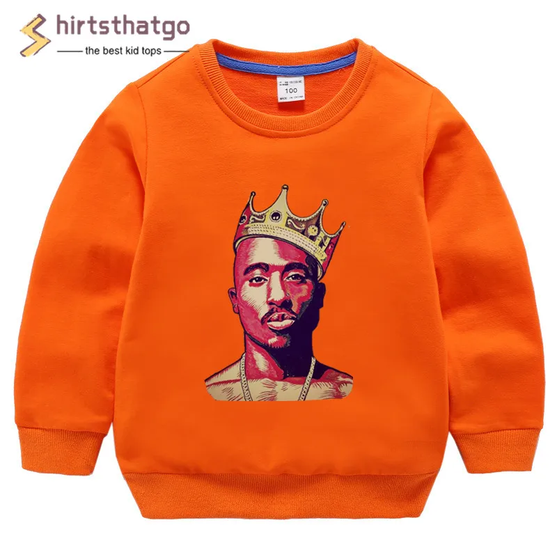 2pac/забавные толстовки с капюшоном в стиле хип-хоп для мальчиков и девочек; толстовки; детская осенне-зимняя одежда для малышей; детский пуловер; топы; подарок в виде черной пятницы - Цвет: T127J-orange