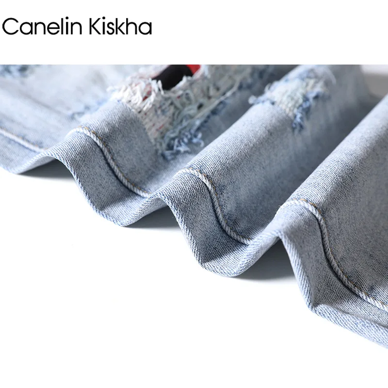 Wholesale 2022 Fashion Light Luxury Hip Hop Light-colored Ripped Jeans Men\'s Patch Hot Drilling Skeleton Beggar Thin Long Pants