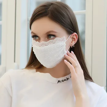 

Sexy Mouth Mask Lace Pearls Ladies Protection Breathable Bandage Half Face Mask Adjustable Party Accessories Beauty Mask Warm