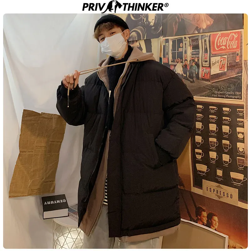 Privathinker, свободные толстые зимние куртки с капюшоном, мужские, теплые, длинные, 3 цвета, Мужское пальто, парка, верхняя одежда, модная мужская одежда