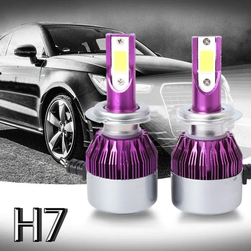 

Hot 2pcs C6 LED Car Headlight Kit COB H7 36W 7600LM White Light Bulbs purple