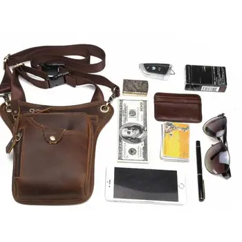 

Men Motorcycle Rider Leather Drop Leg Bag Tactical Military Belt Waist Fanny Pack