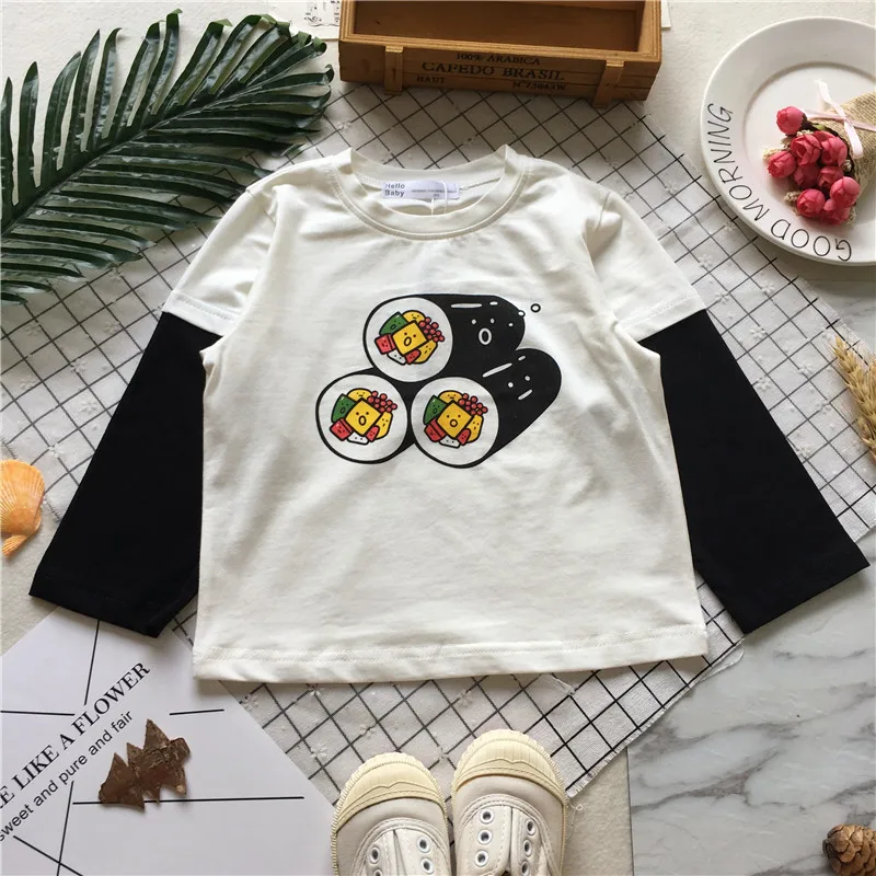 Tonytaobaby/осенняя одежда новый стиль черно-белая футболка из чистого хлопка с