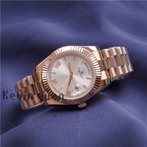 Rose Gold White Элитный бренд Для мужчин Daydate розовое золото серебристый, черный зеленый часы автоматические механические Нержавеющая сталь часы с сапфирами текущая дата - Цвет: Rose Gold White