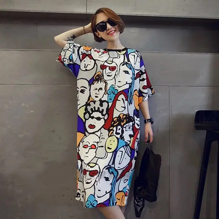 2020 New Women Nightgown Summer Plus Size Wome Sleepwear Cartoon Night Dress Hip Hop Art Home Clothes Cool Lingeries | Женская одежда
