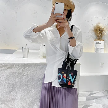 

Women Graffiti Crossbody Bag Classic Texture Delicate Creative Design Chic Leather Female Fashion Mini Totes Shoulder Handbags