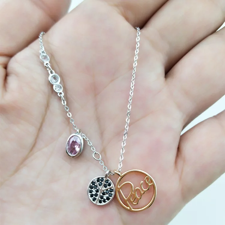 Высокое качество, Женское Ожерелье SWA, женская короткая цепочка на ключицы, кристалл, светящийся, мир против войны, подвеска, ювелирное изделие, подарок на день рождения
