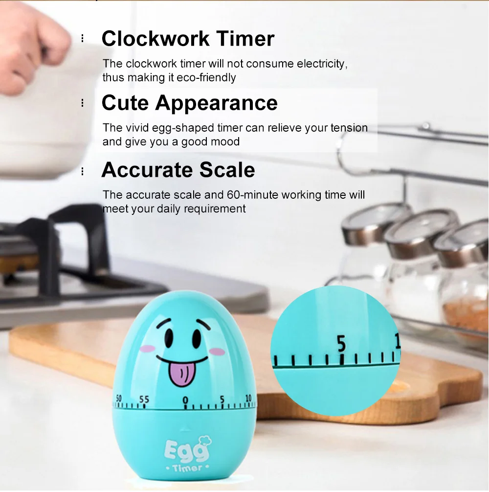 Mechanical Clockwork Egg Kitchen Timer 60-Minute Smile Face Kitchen Timer Desktop Reminder Alarm Stopwatch Cartoon Egg Tool