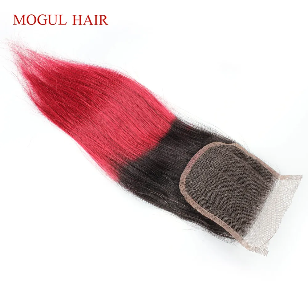 MOGUL волосы Омбре Фиолетовый Синий Зеленый Красный бразильские 10-18 дюймов прямые волосы 4*4 Кружева Закрытие Remy человеческие волосы закрытие