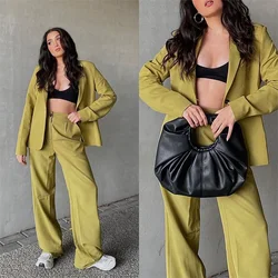 Moda feminina solta ternos 2 peças macaron casual perna larga calças blazer feito sob encomenda vestido de festa de formatura