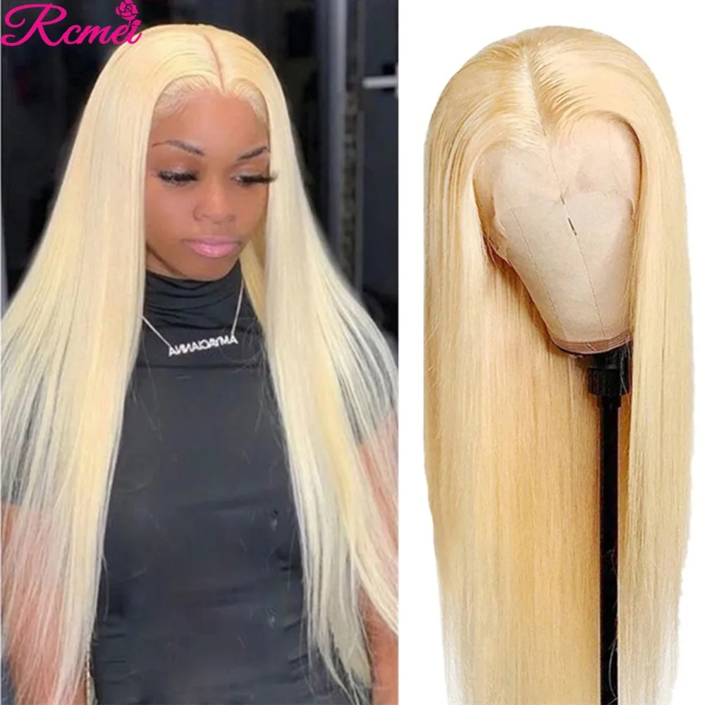 Parte do meio glueless 613 mel loira parte peruca do laço brasileiro em linha reta peruca de cabelo humano pré arrancado 13*1 laço remy 150