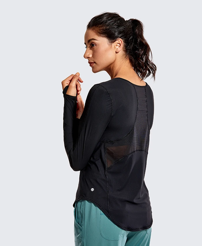 La Isla женский светильник, эластичная Спортивная рубашка с длинным рукавом и сетчатой спинкой, тренировочная рубашка с отверстиями для пальцев