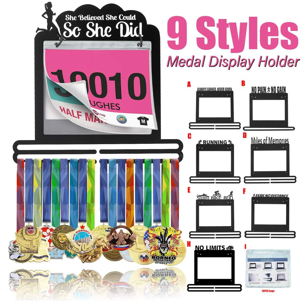 Держатель для медали 9 видов стилей дисплей для спортивных медалей с гоночным нагрудником для 10-24+ украшение для медали стойка для хранения марафон для плавания Универсальная