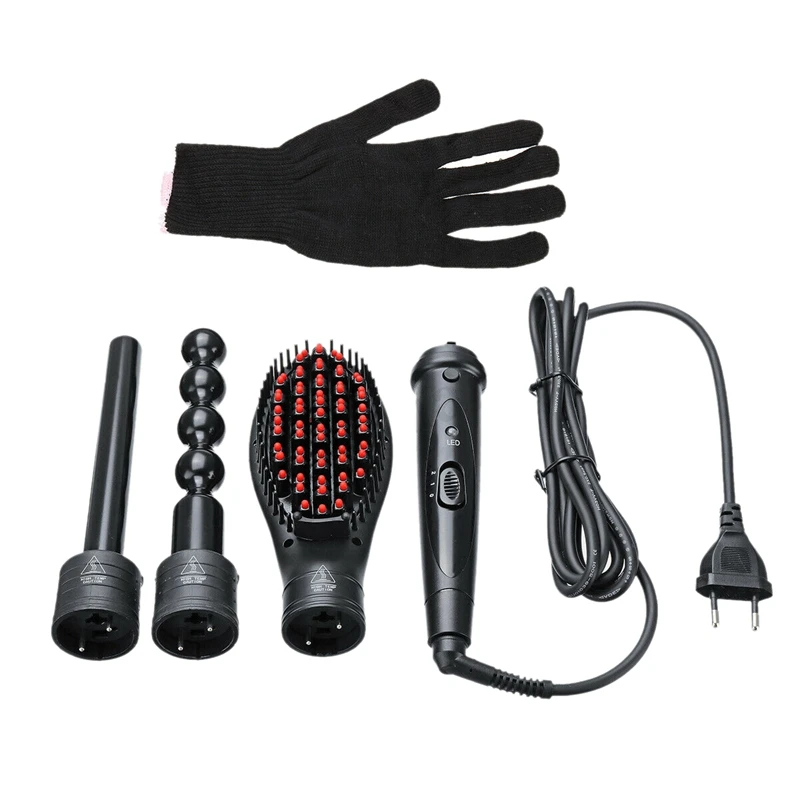 

85W Led Ceramic Hair Styling Curler Iron Curling Tools Wand Tongs Rollers Set, Curly / Straight Tube + Comb + Gourd + Gloves Eu