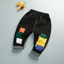 Oeak детские штаны для маленьких мальчиков и девочек, джинсовые штаны с поясом, осенние детские повседневные брюки, одежда для мальчиков и девочек