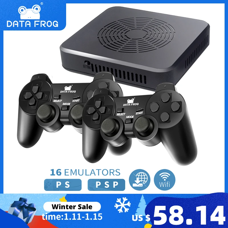 Wi Fi Игровая приставка DATA FROG поддерживает 4 встроенных игрока 3000 + игр 100 3D для PS1/PSP