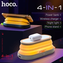 hoco повер банк 5000mAh беспроводная зарядка 5W USB выход 2А пауэр банк мобильный внешний аккумулятор настольный складной держатель ночник подсветка подставка для телефона лампа светильник портативная батарея 5000мач