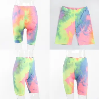 Women Summer Tie Dye Sport Biker Shorts 2020 Female Casual High Waist Neon Colorful Slim