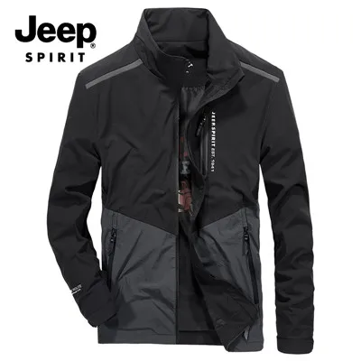 JEEP SPIRIT/Новые осенние куртки, повседневная мужская куртка в стиле пэчворк, ветровка, пальто для мужчин, плюс размер, M-4XL, тонкая верхняя одежда - Цвет: Черный