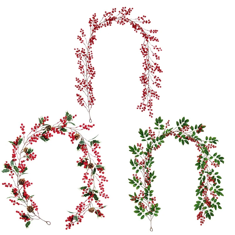 Christmas OrnamentsArtificial Rattan Hanging Ornaments With Leaf Red Fruit Simulation Christmass Decoration | Дом и сад