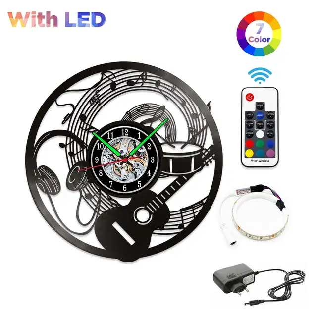 MCDFL Vinyl Record Wall Clock Modern Design Home Living Room Decoration Watch Clocks Object House Minimalist Decor Accessories W089-With LED