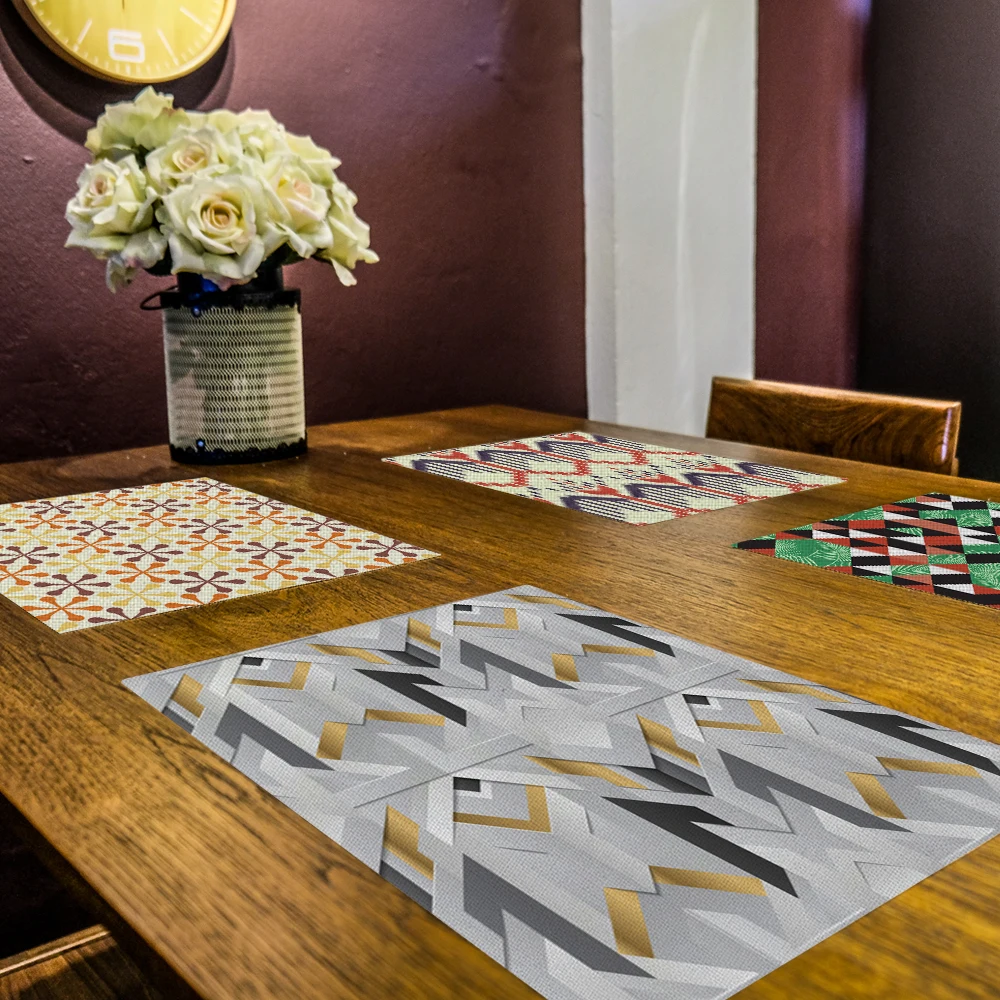 

Fuwatacchi Creative Geometric Pattern Kitchen Placemat Dining Table Mat Drink Coaster Cotton Linen Mat Home Decor Kitchen Aid
