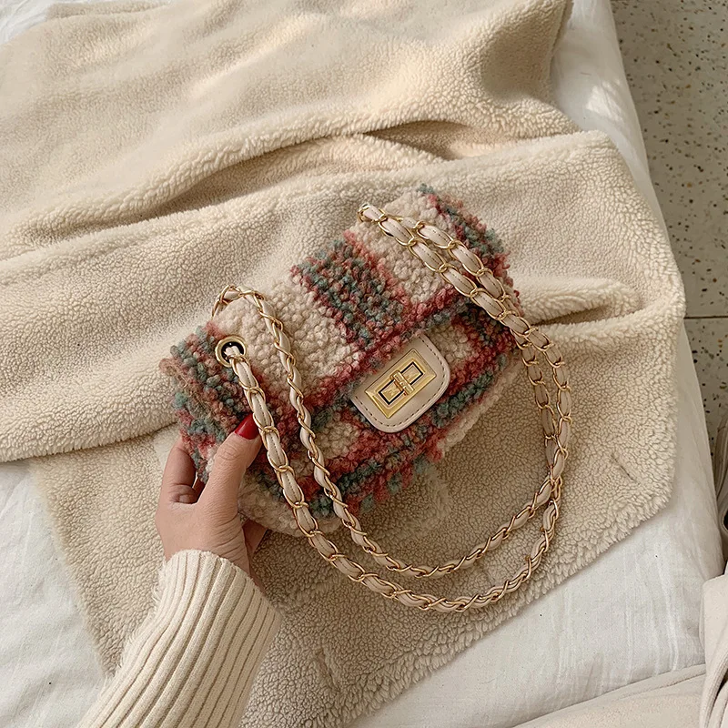 Женская сумка, новинка, известный бренд, дизайнерская, модная, овечья шерсть, сумка через плечо, маленькая квадратная сумка, винтажная, на цепочке, сумка-тоут
