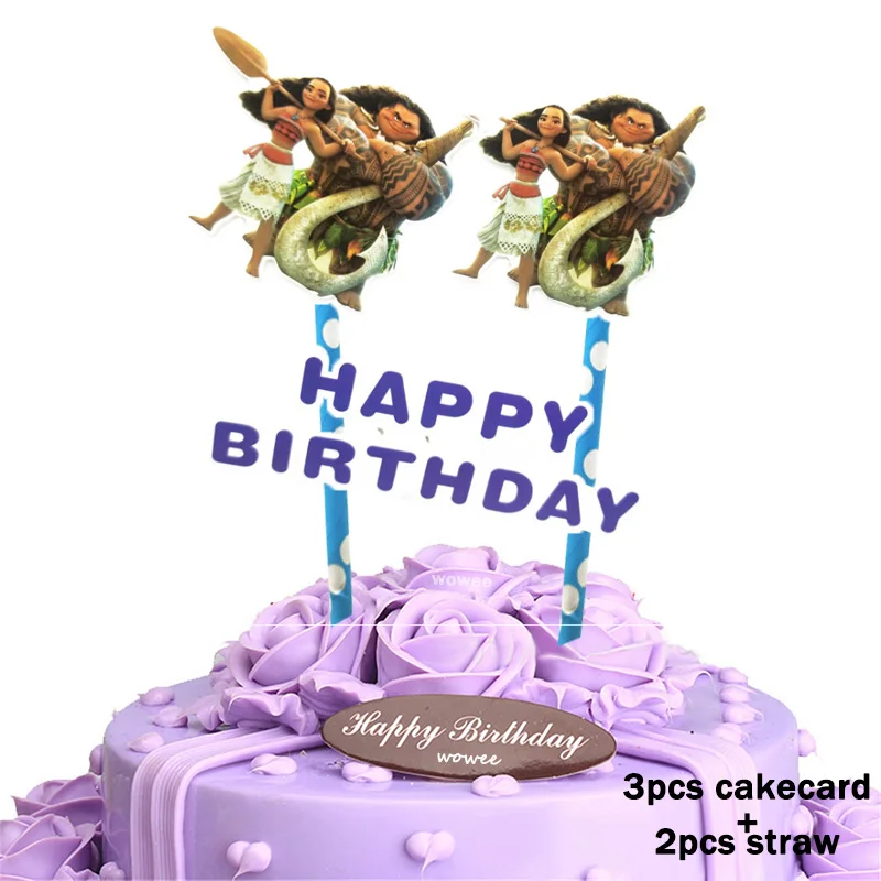 1Caketopper Flag 6 шт. Мультяшные Моана, принадлежности для тематической вечеринки, бумажные шапки, шапки для детского душа, детские праздничные украшения, праздничные вечерние сувениры - Цвет: 1Caketopper Flag