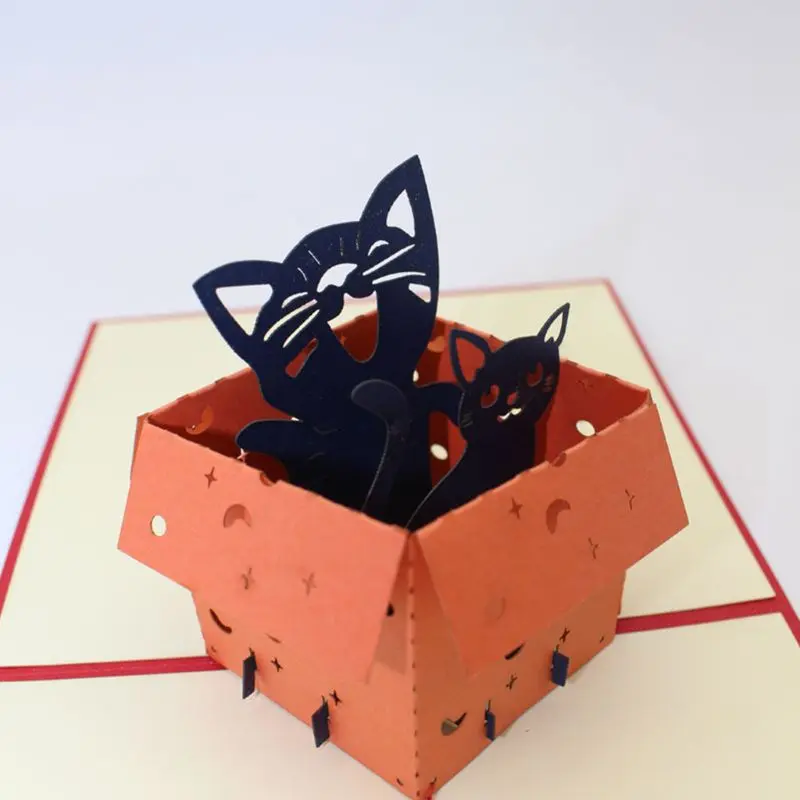  Handmade 3D Pop Up Cat Hidden In Box Greeting Card With Envelope Invitation Birthday Christmas Wedd - 4000357828402
