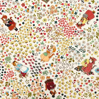 

Cotton Linen Fabric for sewing pathwork, bedding, hadmaking, Flowers and cartoon animal, cat, monkey, rabit (width=145cm)