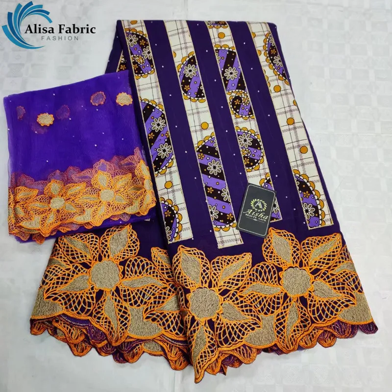 

Alisa 2019 Best Popular 5 Yards Matching 2 Yards African Cotton Wax Lace Fabrics High Quality French Net Lace Fabrics For Family