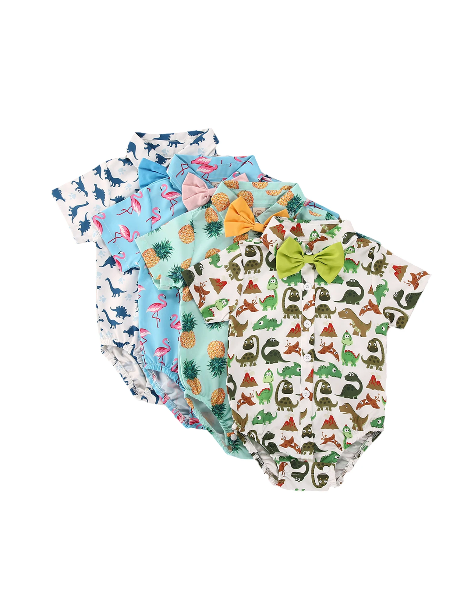Ropa de verano para bebé recién nacido, mono con lazo de manga corta, flamenco, dinosaurio, piña, caballero, 2020