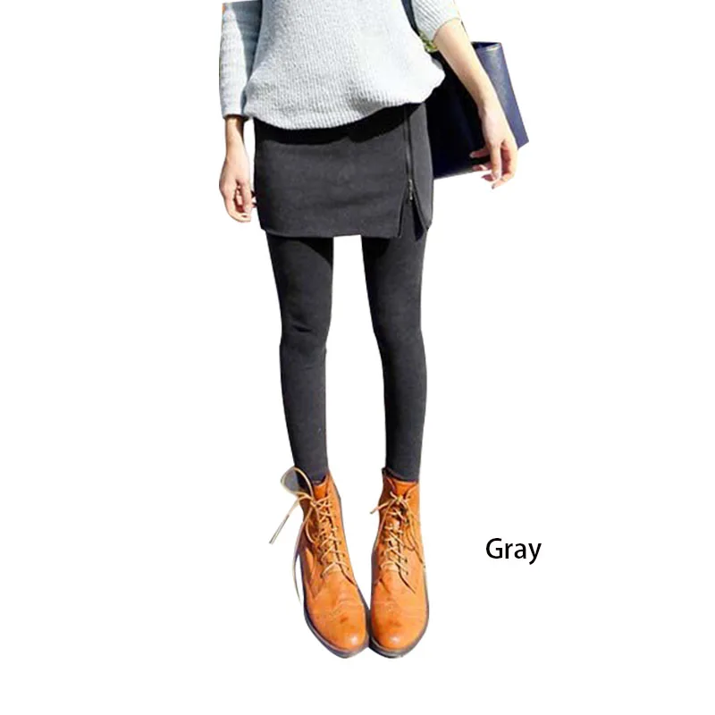Gray Плюшевые утолщенные осенние и зимние женские леггинсы, юбка, одежда из двух частей, хлопок, застежка-молния, бедра, цельные штаны, юбка - Цвет: Gray
