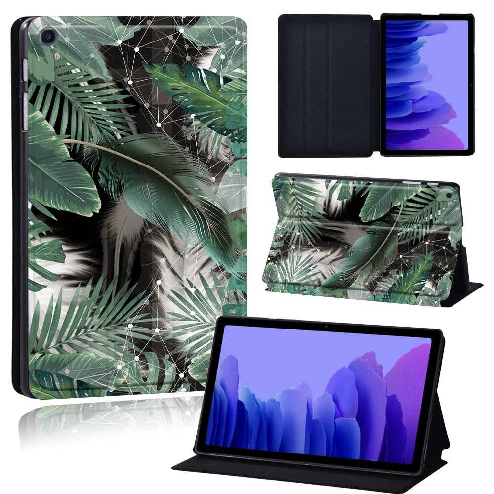 Tablets Case for Samsung Galaxy Tab A7 10.4 Inch 2020 T500/T505 Printed Feather PU Leather Tablet Stand folio Cover+ Free Stylus