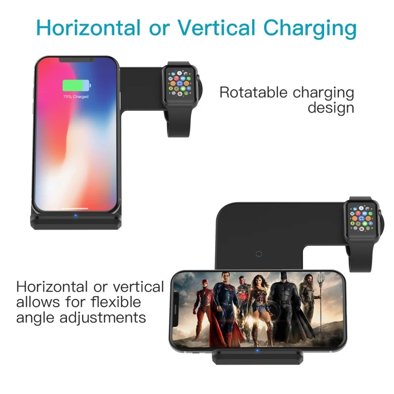 2 в 1 Беспроводное зарядное устройство совместимо с IPhone 11 Pro Max Apple Watch Series 5/4/3/2/1