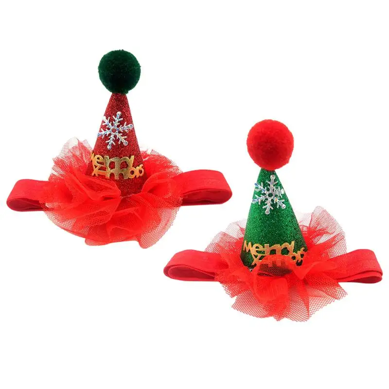 2pcs Christmas Gauze Hat Elastic Rope Party Cap Dog Puppy Adorable Cap Home Xmas Party Decoration Cute Hat A35