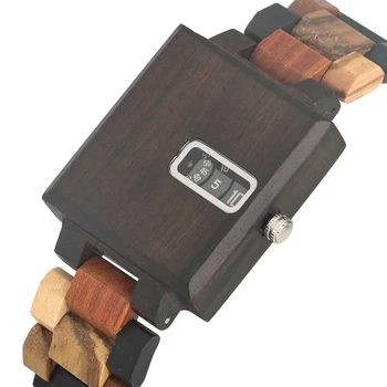 

Men's Watches Rectangle Wood Watch Creative Turntable Display Mixed Color Wooden Band Watch Luxury Men Clocks Relogio Masculino