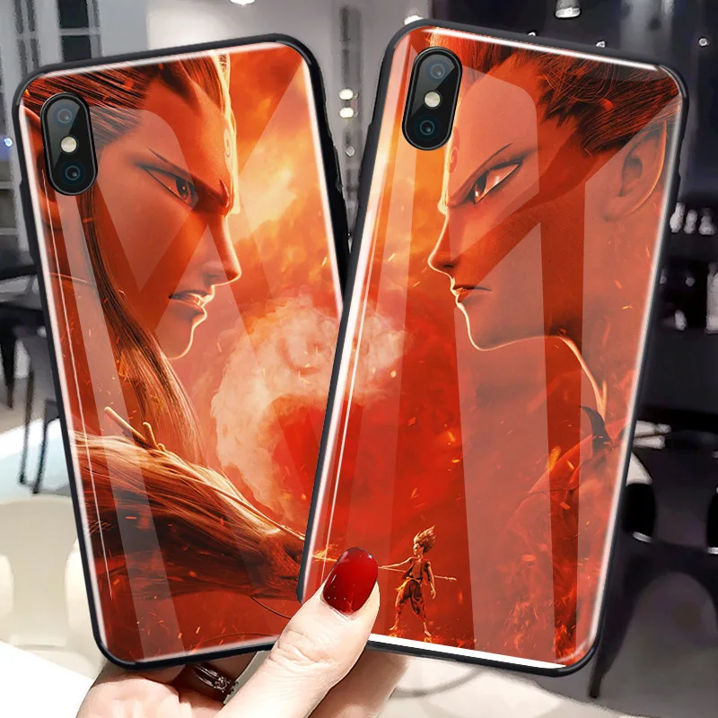 Для iPhone XS MAX XR XS i8 i8 Plus i7 i7 Plus Сказочный защитный чехол из закаленного стекла Nezha для iPhone 6 6s Plus